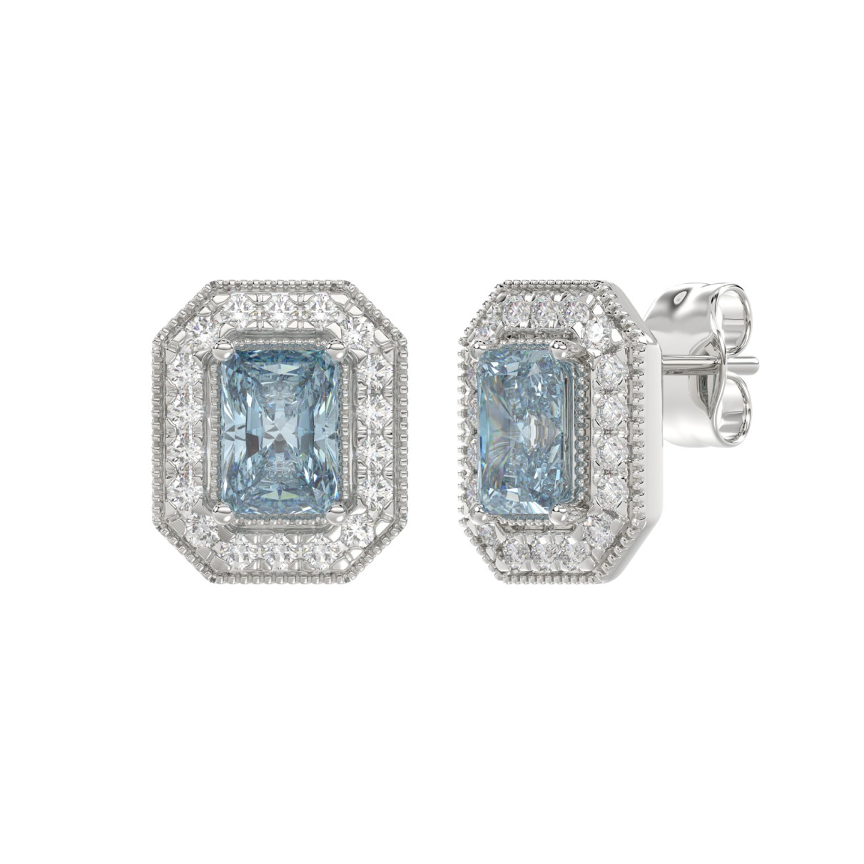 14K WHITE GOLD CRAFTED WITH 18K YELLOW GOLD BACK PLATE 1 1/4CT ROUND/BLUE SAPPHIRE EMERALD DIAMOND LADIES EARRINGS