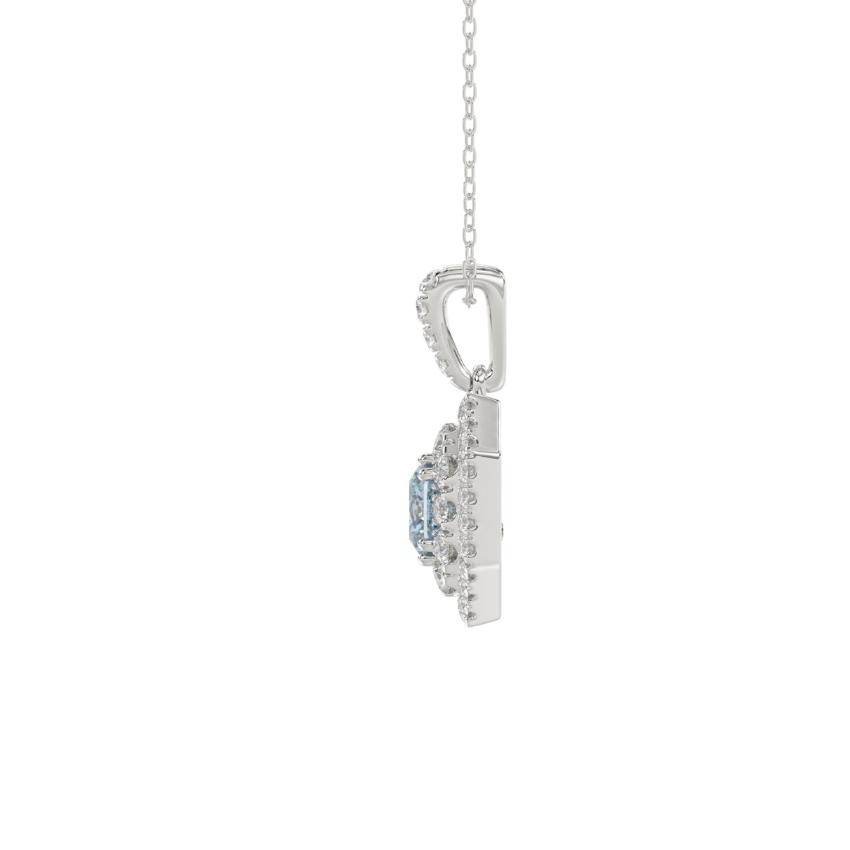 14K WHITE GOLD CRAFTED WITH 18K YELLOW GOLD BACK PLATE 1 1/2CT ROUND/BLUE SAPPHIRE CUSHION DIAMOND LADIES PENDANT WITH CHAIN 