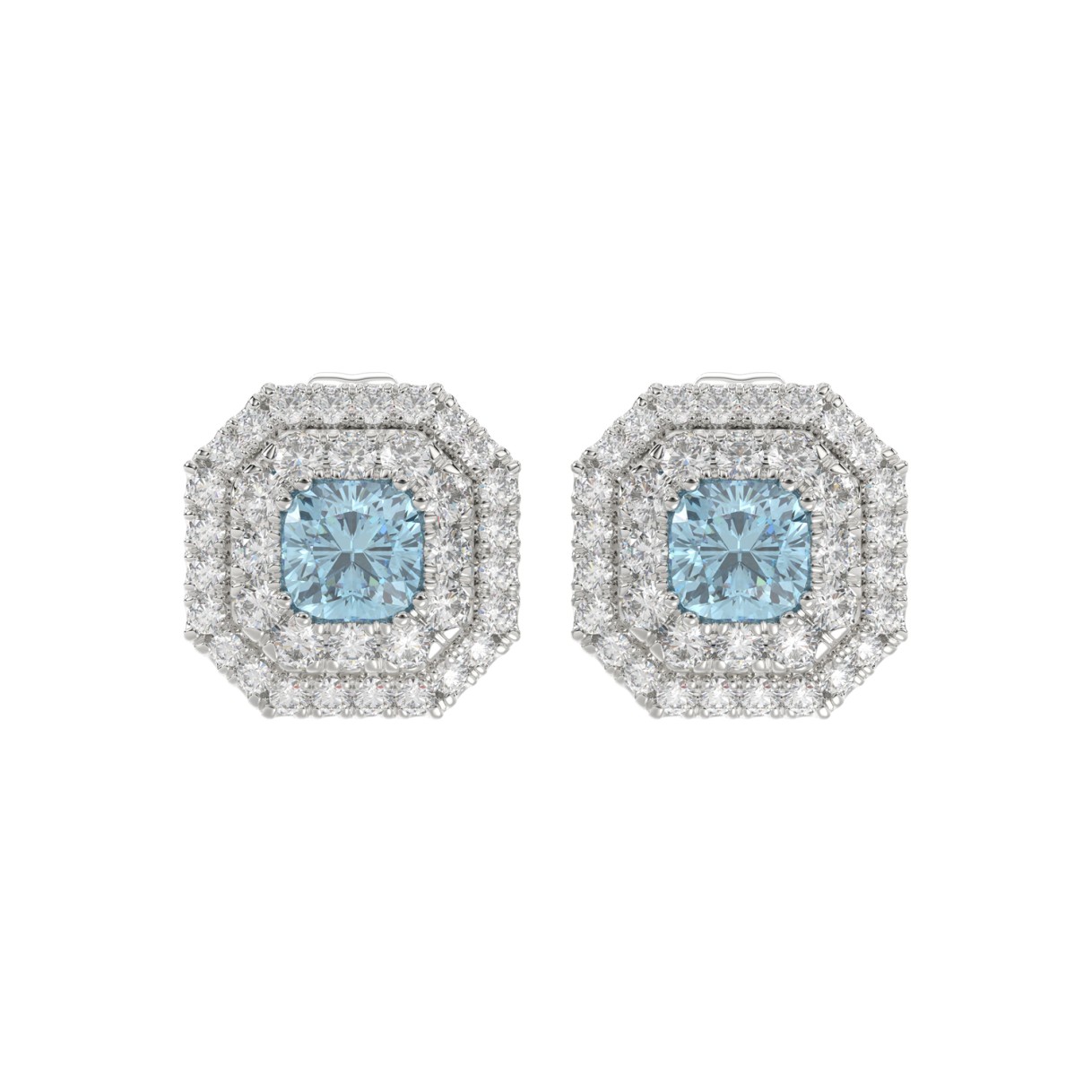 14K WHITE GOLD 1 1/2CT ROUND/BLUE CUSHION DIAMOND ...