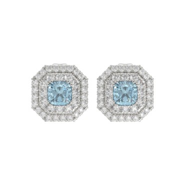 14K WHITE GOLD 1 1/2CT ROUND/BLUE CUSHION DIAMOND LADIES EARRING 