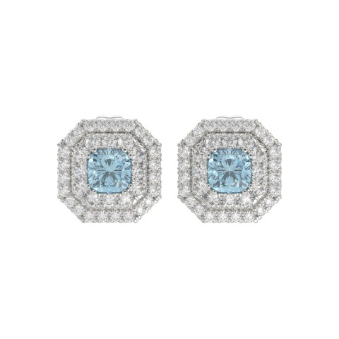14K WHITE GOLD 1 1/2CT ROUND/BLUE CUSHION DIAMOND LADIES EARRING 