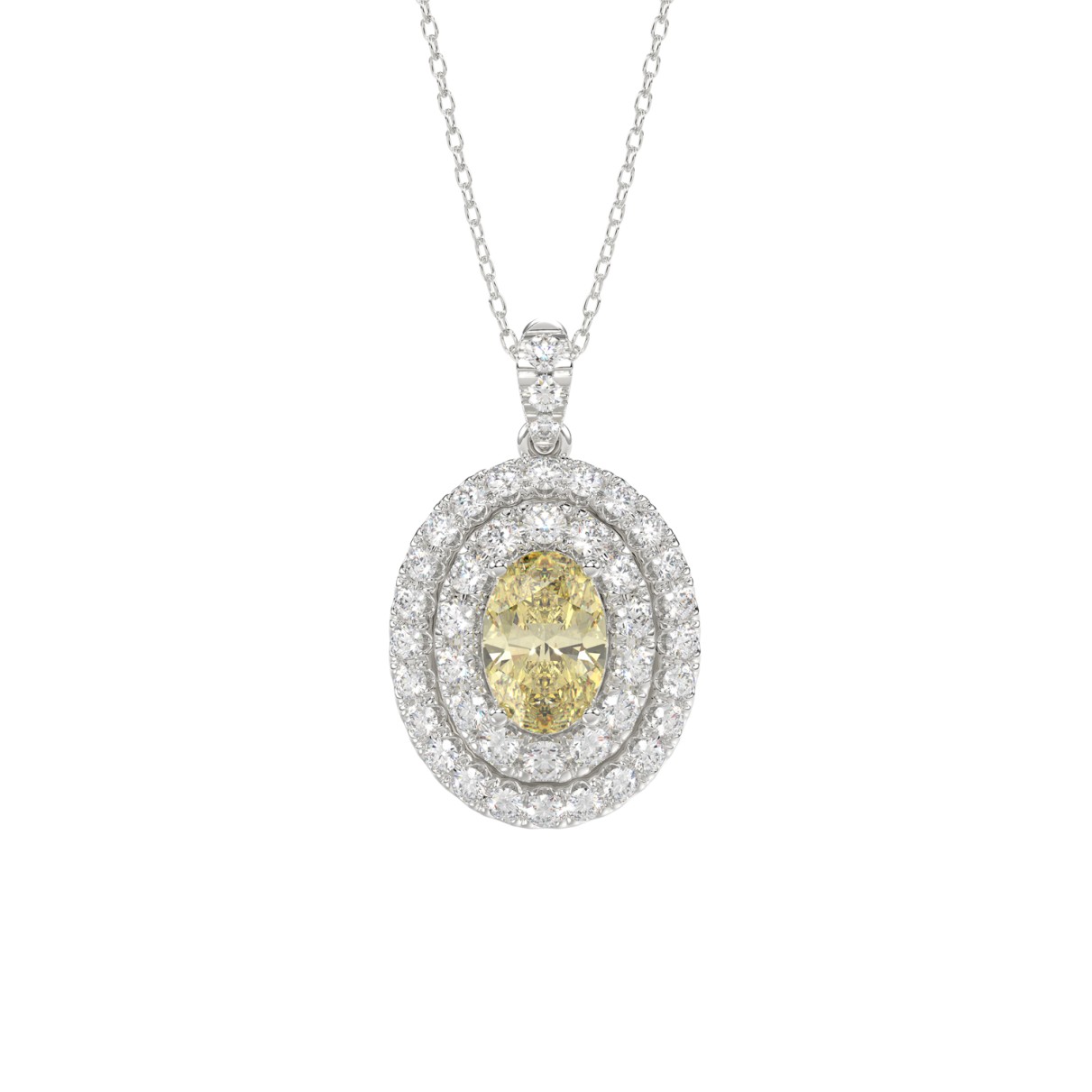 14K WHITE GOLD CRAFTED WITH 18K YELLOW GOLD BACK PLATE 2 1/3CT ROUND/YELLOW OVAL DIAMOND LADIES PENDANT WITH CHAIN