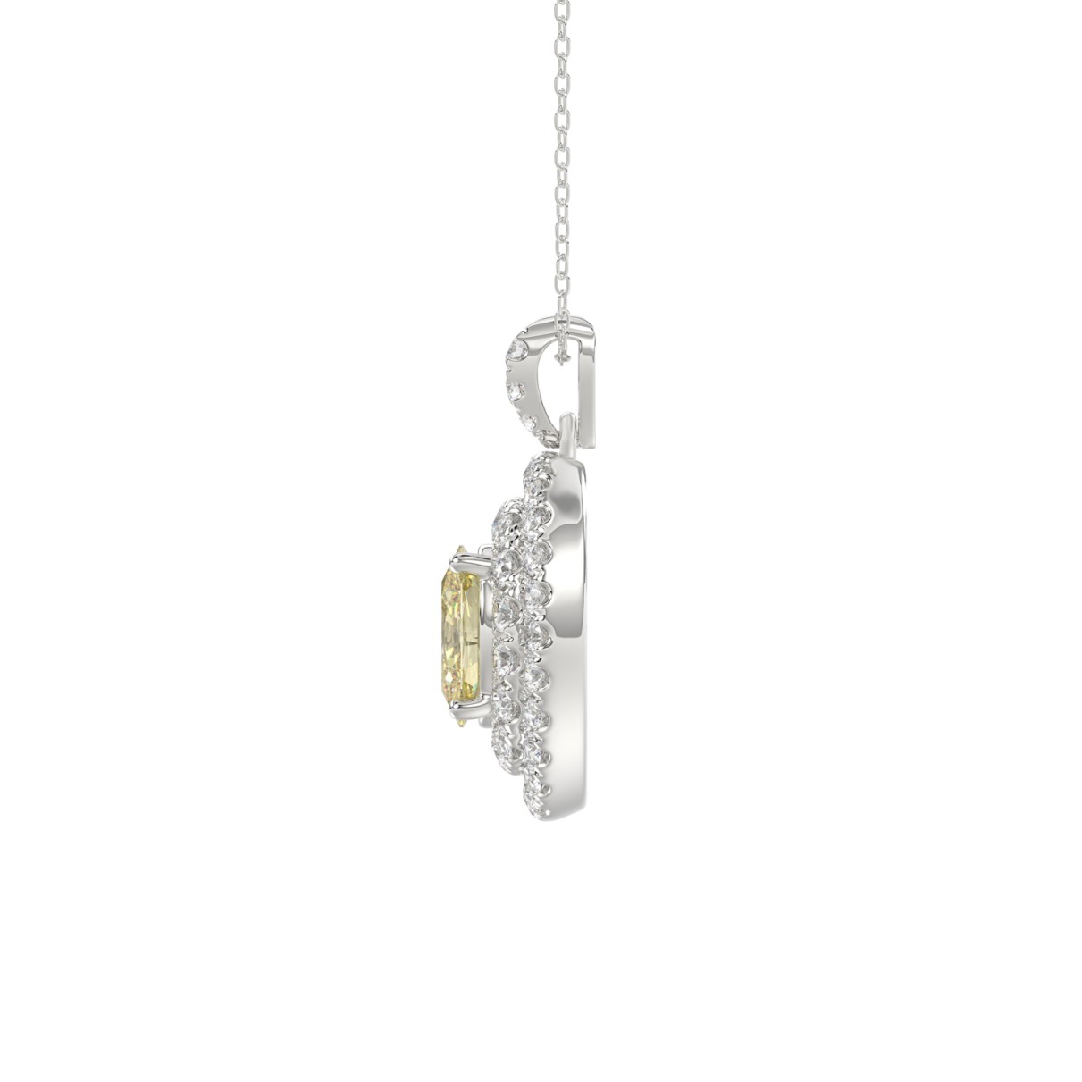 14K WHITE GOLD CRAFTED WITH 18K YELLOW GOLD BACK PLATE 2 1/3CT ROUND/YELLOW OVAL DIAMOND LADIES PENDANT WITH CHAIN