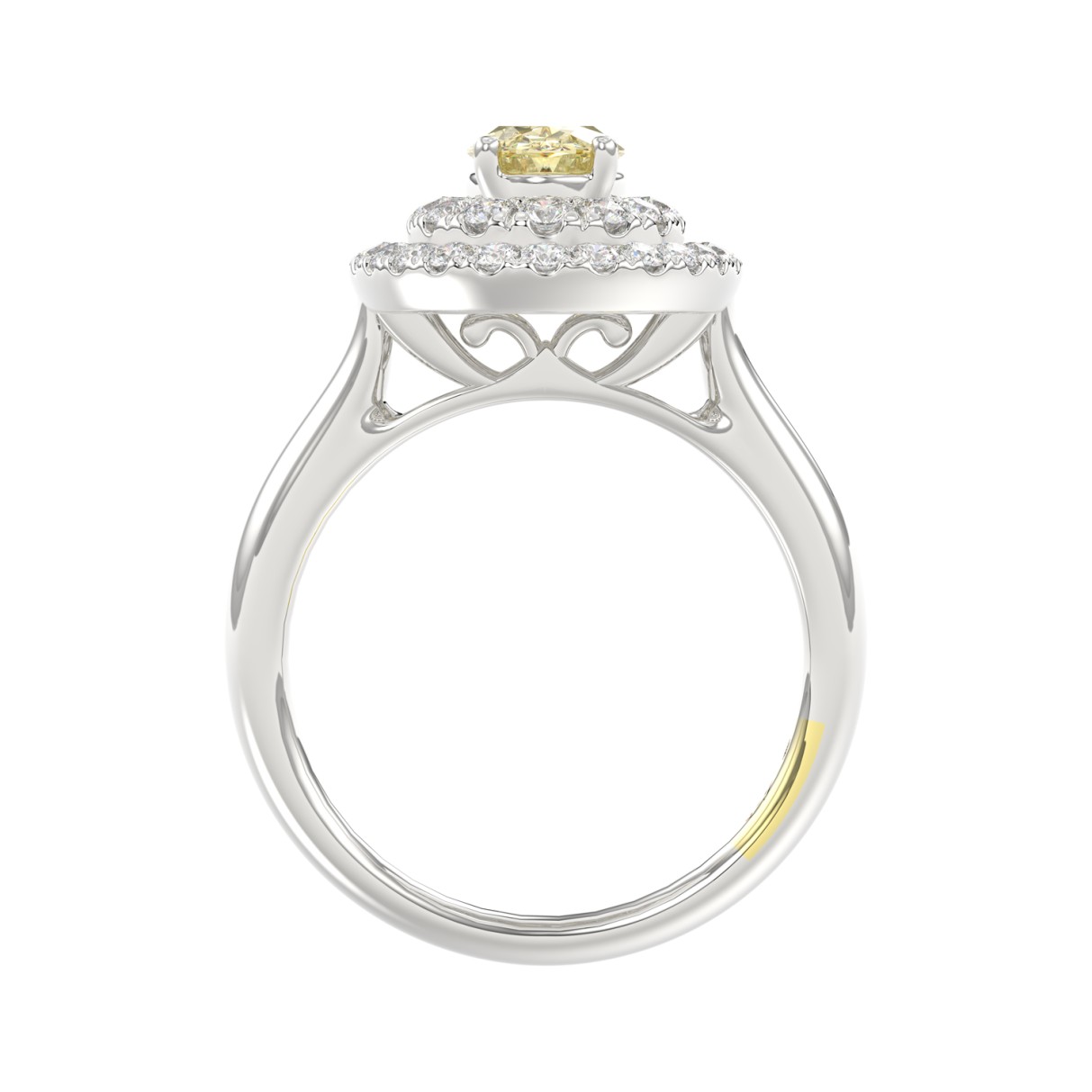 14K WHITE GOLD CRAFTED WITH 18K YELLOW GOLD SHANK  1 1/2CT ROUND/YELLOW OVAL DIAMOND LADIES RING