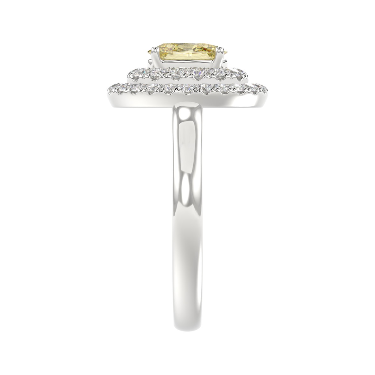 14K WHITE GOLD CRAFTED WITH 18K YELLOW GOLD SHANK  1 1/2CT ROUND/YELLOW OVAL DIAMOND LADIES RING