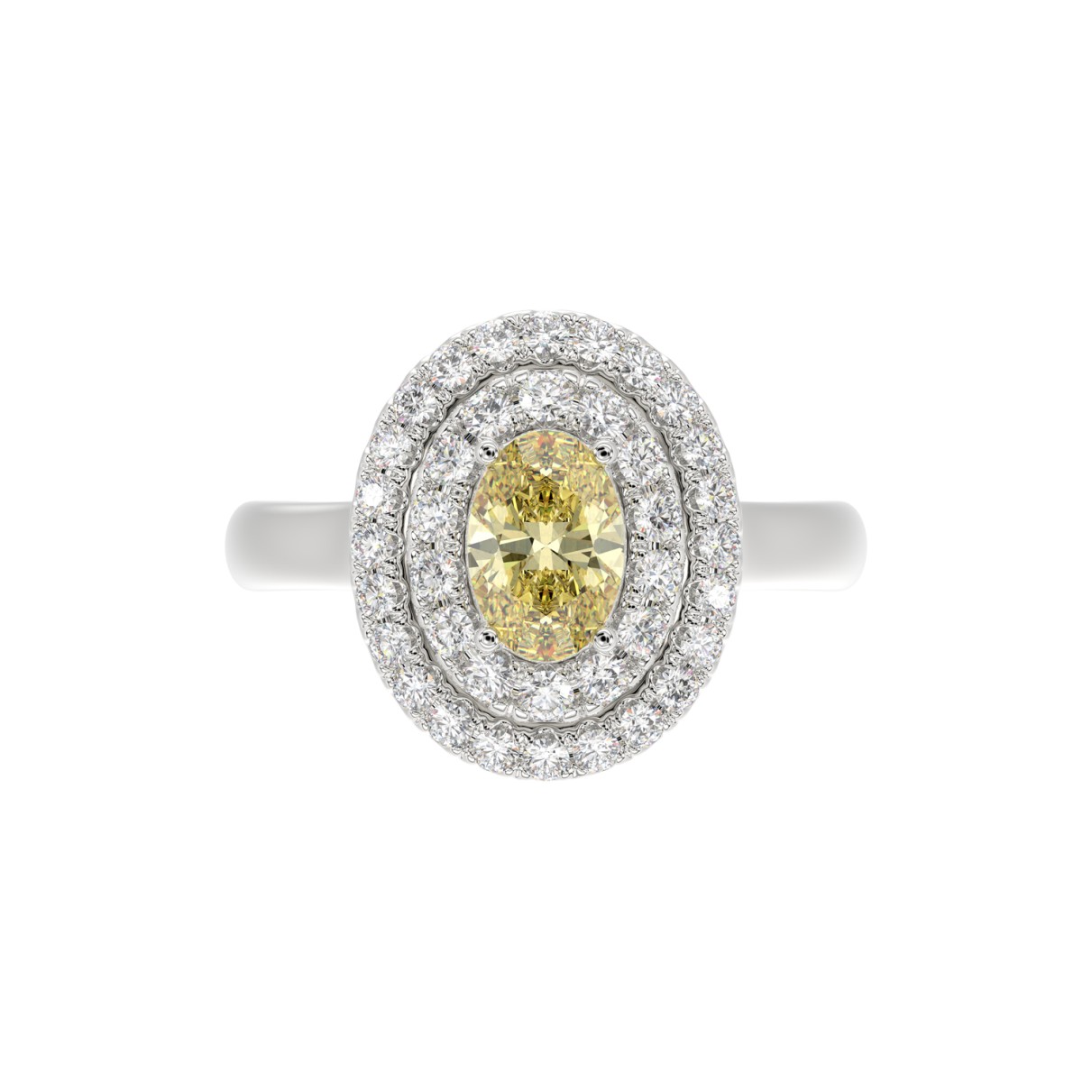 14K WHITE GOLD CRAFTED WITH 18K YELLOW GOLD SHANK  1 1/2CT ROUND/YELLOW OVAL DIAMOND LADIES RING