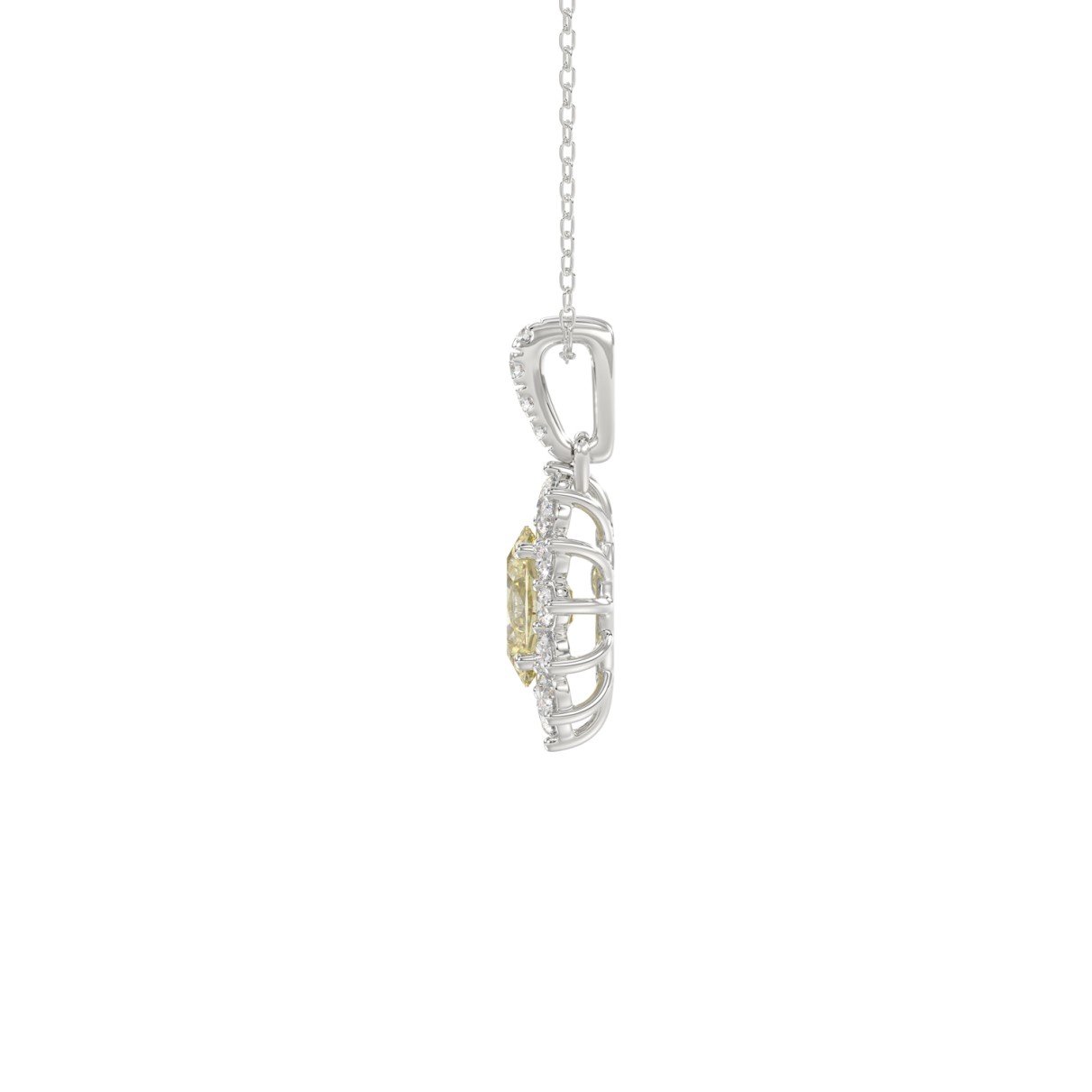 14K WHITE GOLD CRAFTED WITH 18K YELLOW GOLD BACK PLATE 1 1/2CT ROUND/YELLOW OVAL DIAMOND LADIES PENDANT WITH CHAIN 