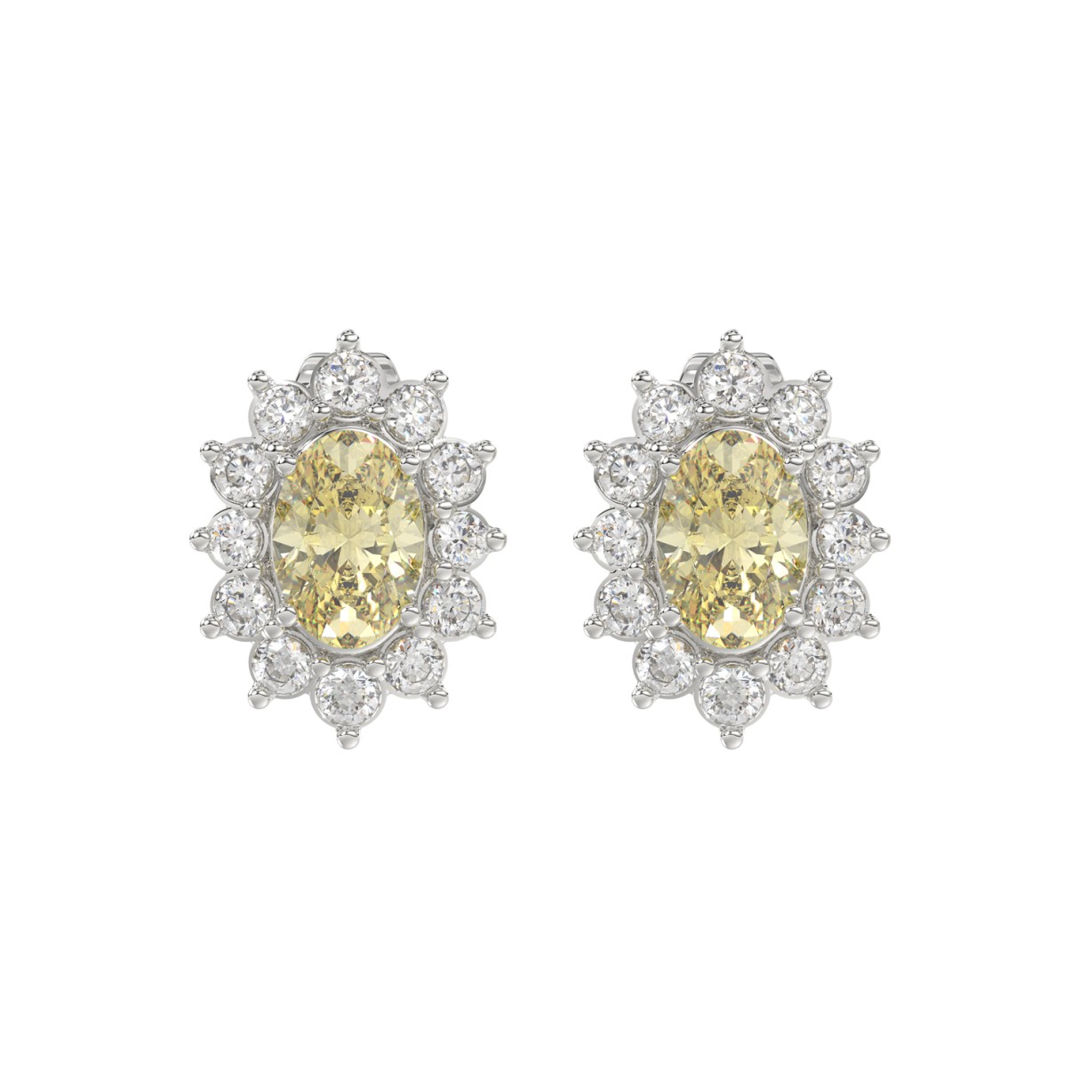 14K WHITE GOLD 1 1/2CT ROUND/YELLOW OVAL DIAMOND LADIES EARRING 