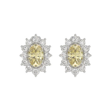 14K WHITE GOLD 1 1/2CT ROUND/YELLOW OVAL DIAMOND LADIES EARRING 