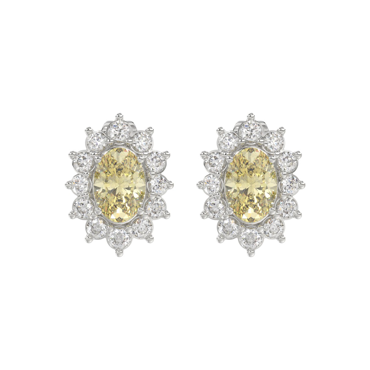 14K WHITE GOLD CRAFTED WITH 18K YELLOW GOLD BACK PLATE 1 1/2CT ROUND/YELLOW OVAL DIAMOND LADIES EARRINGS