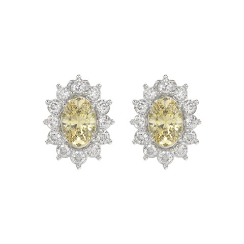 14K WHITE GOLD CRAFTED WITH 18K YELLOW GOLD BACK PLATE 1 1/2CT ROUND/YELLOW OVAL DIAMOND LADIES EARRINGS