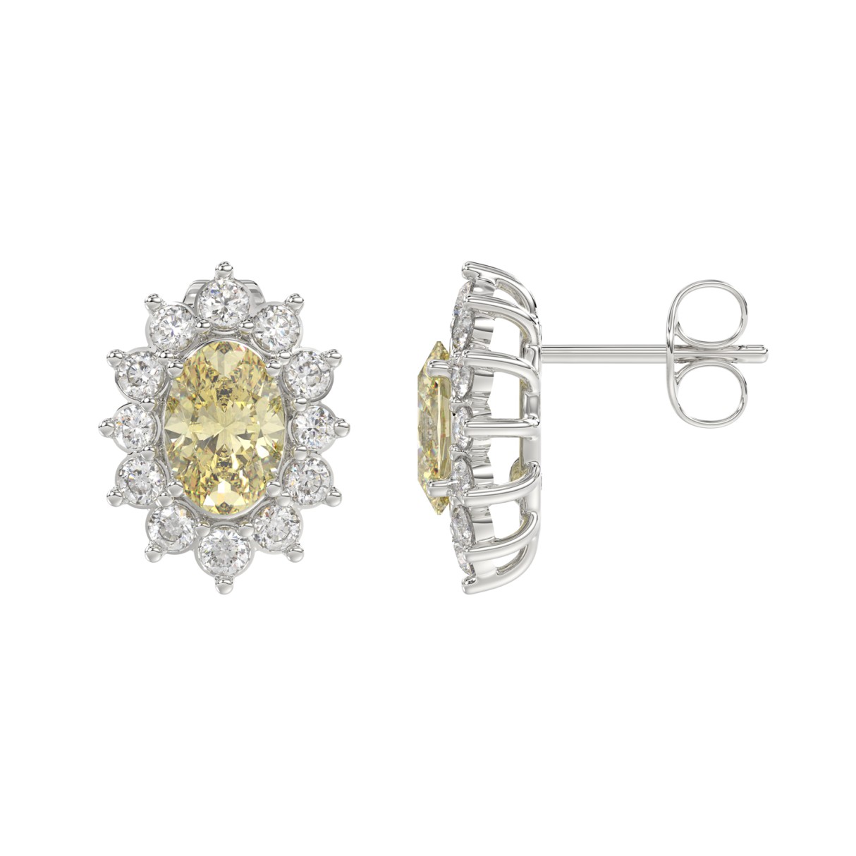 14K WHITE GOLD 1 1/2CT ROUND/YELLOW OVAL DIAMOND LADIES EARRING 