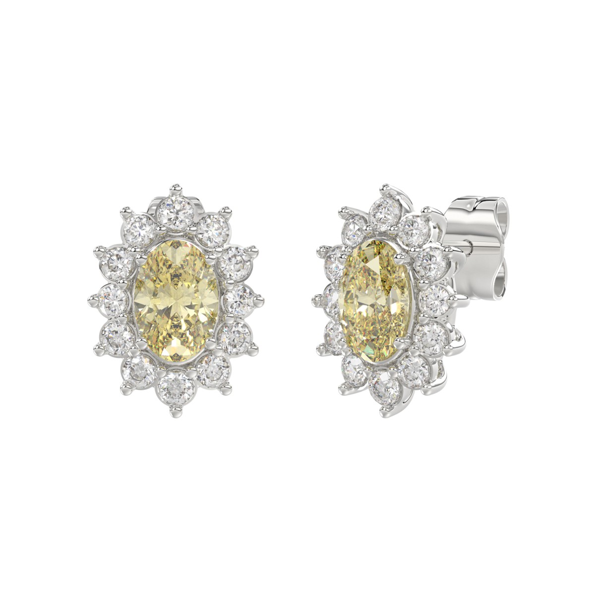 14K WHITE GOLD 1 1/2CT ROUND/YELLOW OVAL DIAMOND LADIES EARRING 