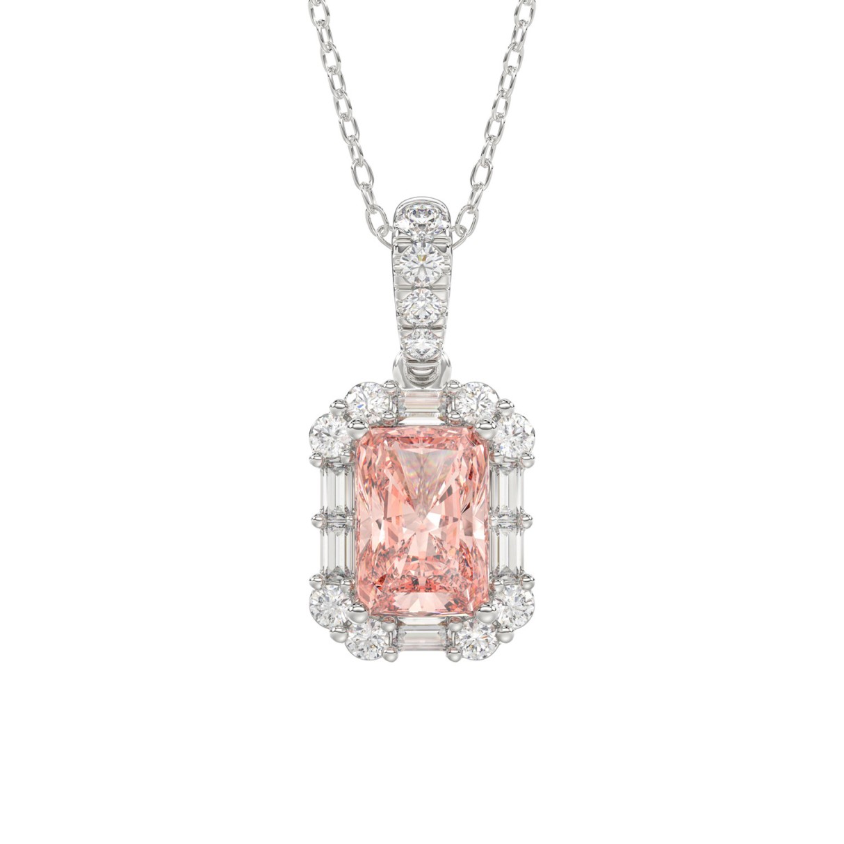 14K WHITE GOLD 1 1/4CT ROUND/PINK RADIANT/BAGUETTE...