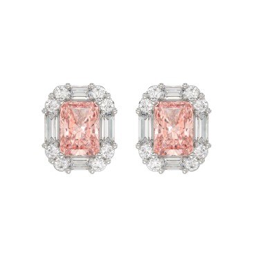 14K WHITE GOLD 1 1/3CT ROUND/PINK RADIANT/BAGUETTE DIAMOND LADIES EARRINGS