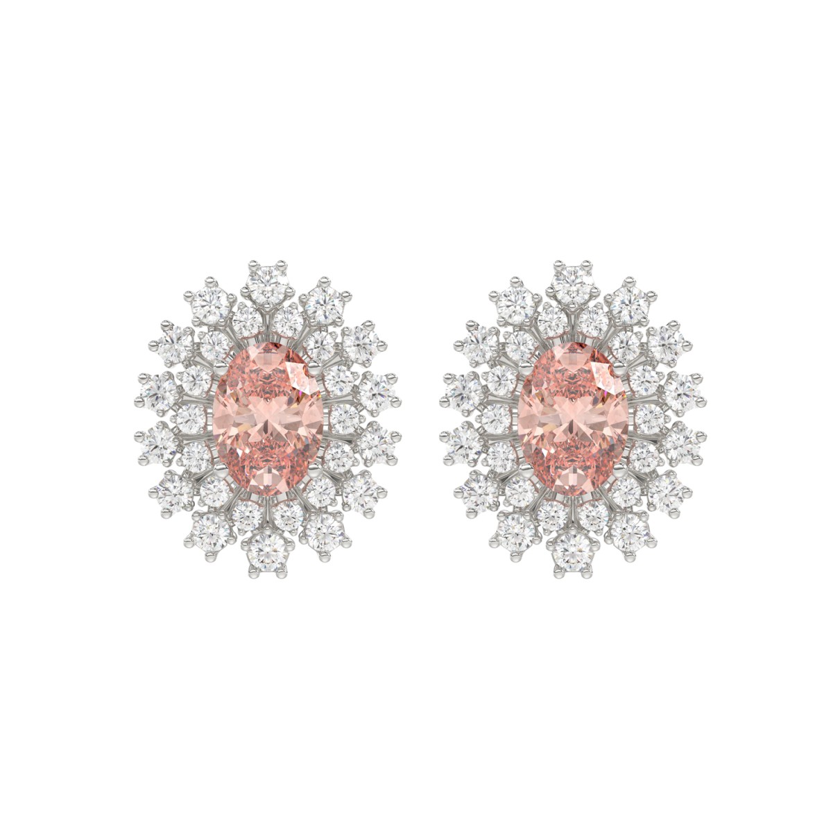 14K WHITE GOLD CRAFTED WITH 18K YELLOW GOLD BACK PLATE 1 1/2CT ROUND/PINK OVAL  DIAMOND LADIES EARRINGS