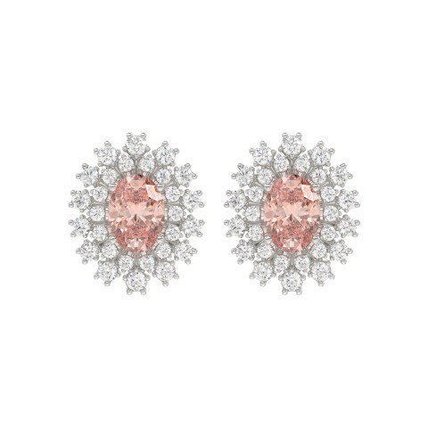 14K WHITE GOLD CRAFTED WITH 18K YELLOW GOLD BACK PLATE 1 1/2CT ROUND/PINK OVAL  DIAMOND LADIES EARRINGS