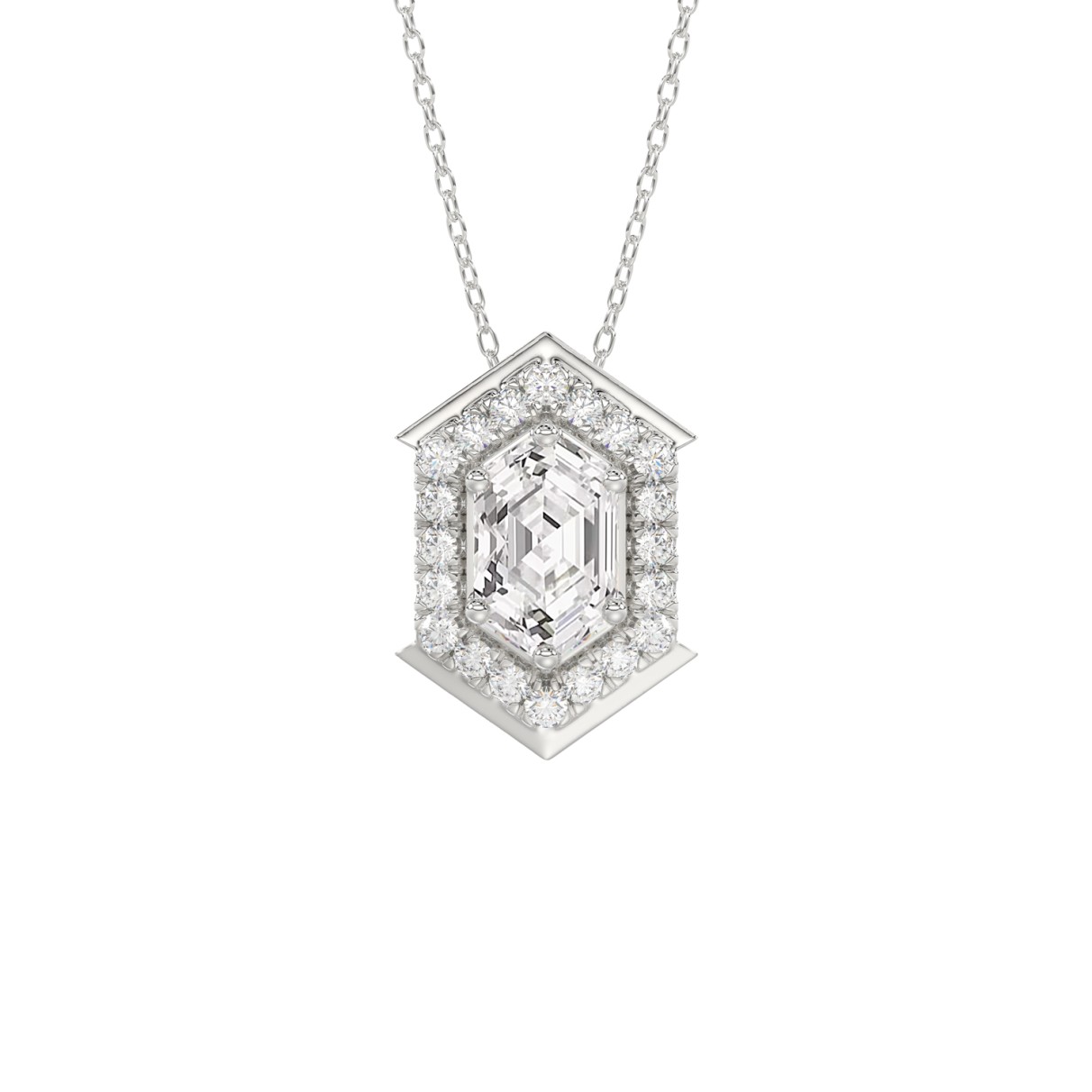 14K WHITE GOLD 1.00CT ROUND/HEXAGON DIAMOND LADIES...