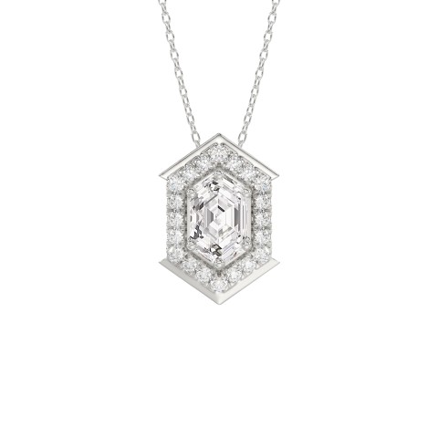 14K WHITE GOLD 1.00CT ROUND/HEXAGON DIAMOND LADIES PENDANT WITH CHAIN