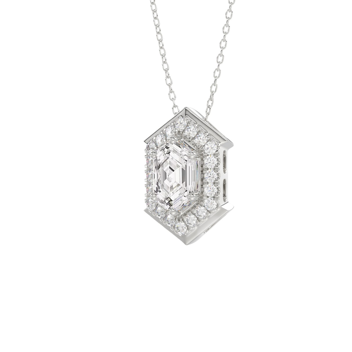 14K WHITE GOLD 1.00CT ROUND/HEXAGON DIAMOND LADIES PENDANT WITH CHAIN