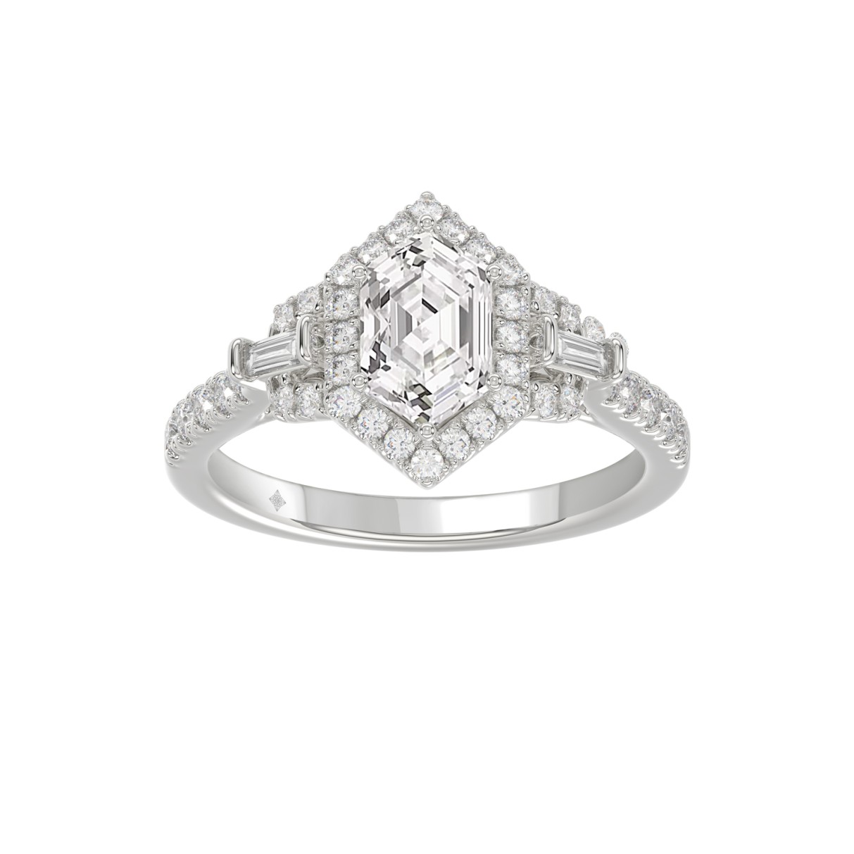 14K WHITE GOLD 1 1/2CT ROUND/BAGUETTE/HEXAGON DIAM...