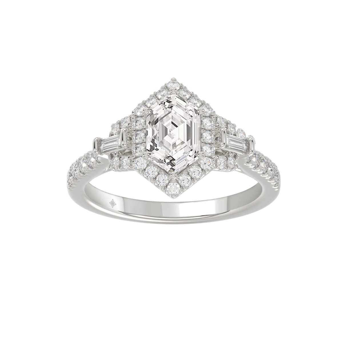 14K WHITE GOLD 1 1/2CT ROUND/BAGUETTE/HEXAGON DIAM...