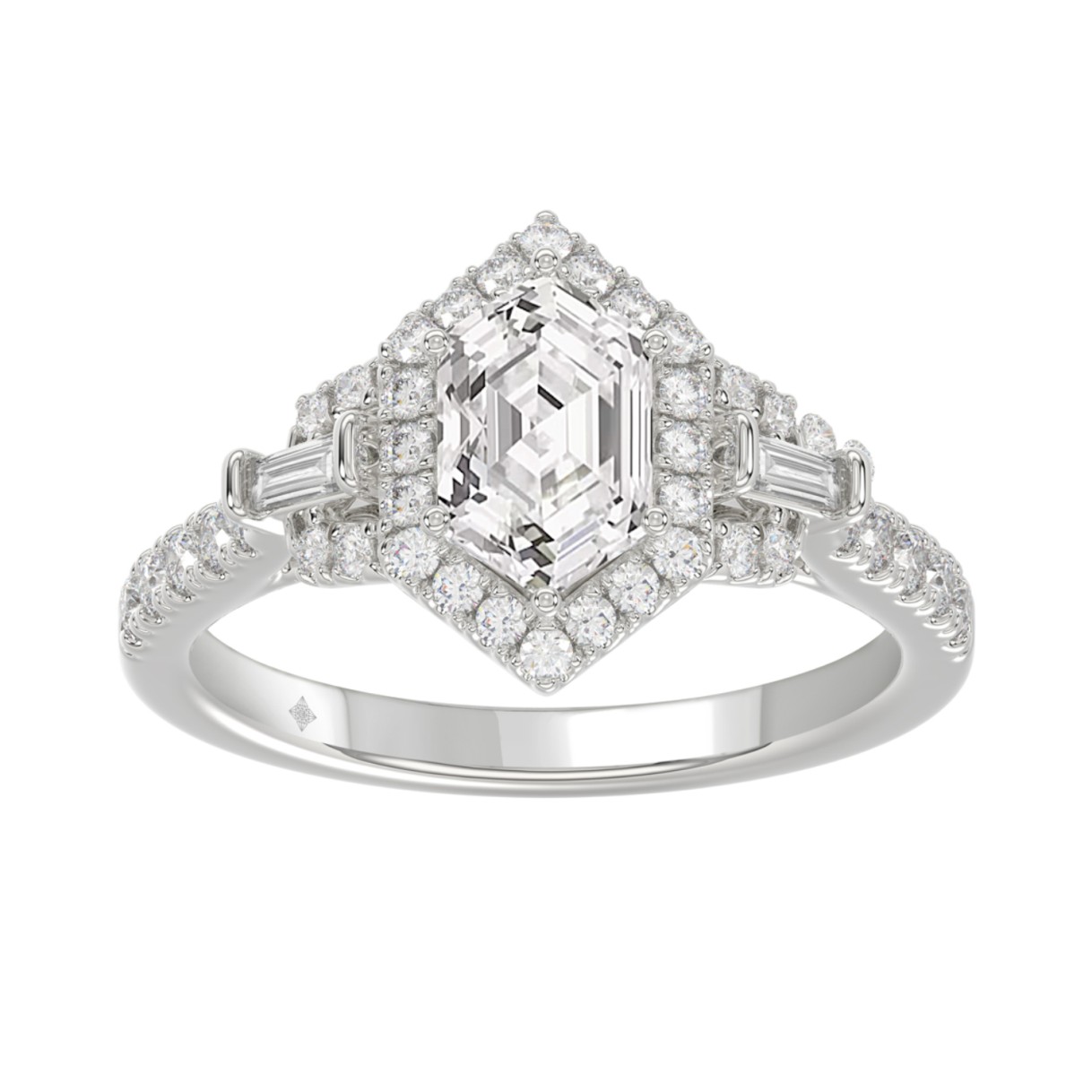 14K WHITE GOLD 1 1/2CT ROUND/BAGUETTE/HEXAGON DIAM...