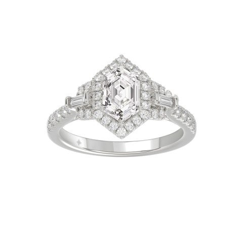 14K WHITE GOLD 1 1/2CT ROUND/BAGUETTE/HEXAGON DIAMOND LADIES RING