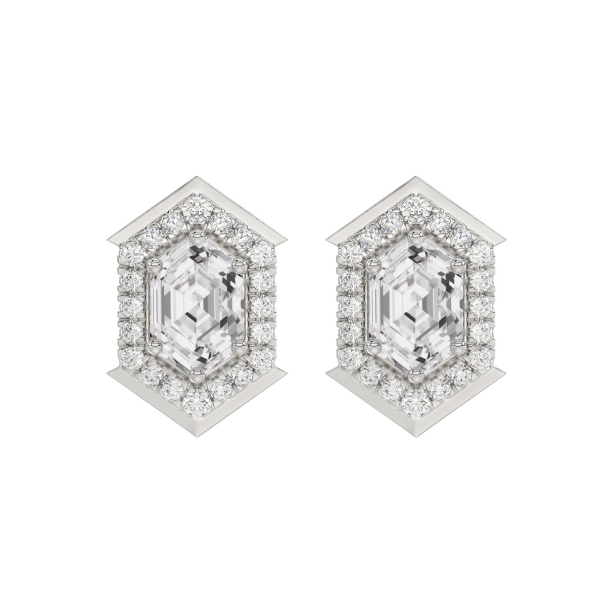 14K WHITE GOLD 1 1/4CT ROUND/HEXAGON DIAMOND LADIES EARRINGS