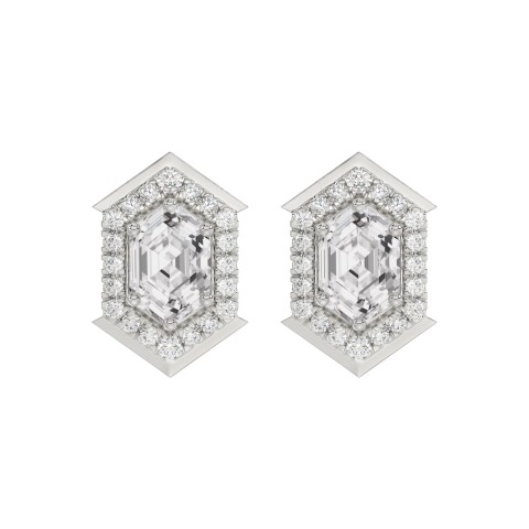 14K WHITE GOLD 1 1/4CT ROUND/HEXAGON DIAMOND LADIES EARRINGS