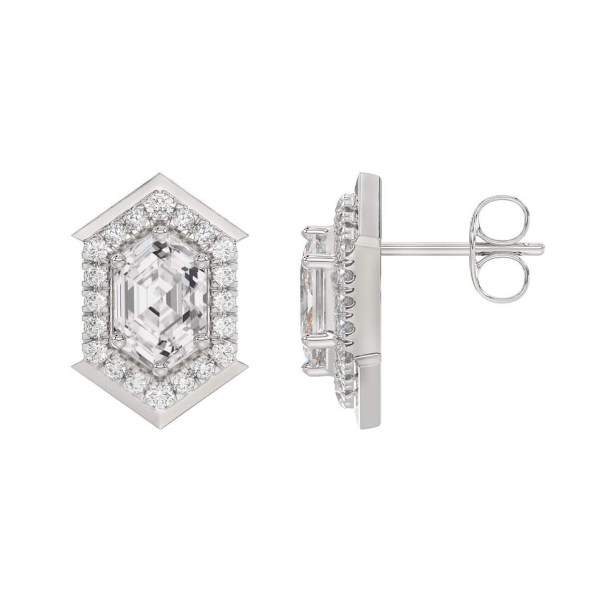 14K WHITE GOLD 1 1/4CT ROUND/HEXAGON DIAMOND LADIES EARRINGS