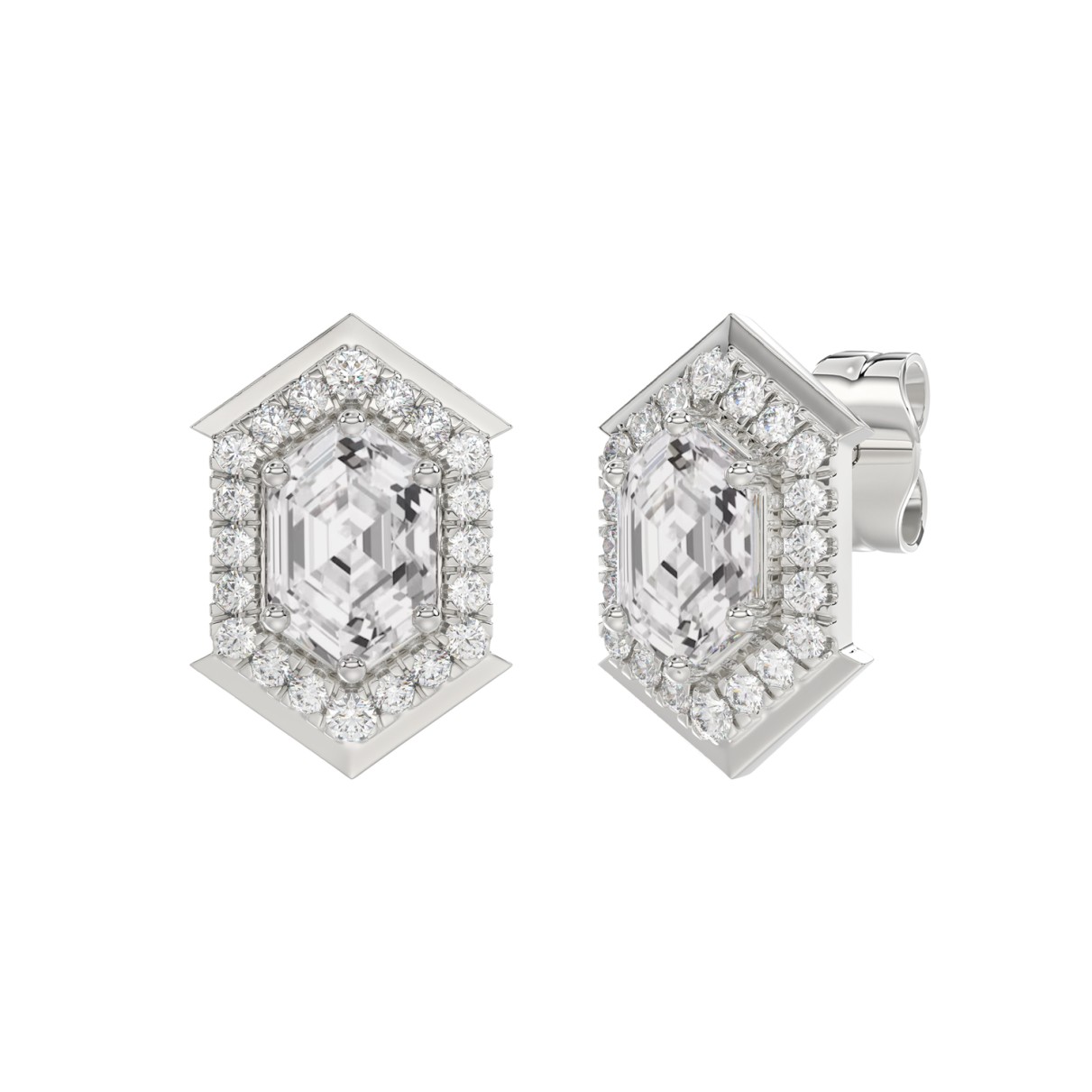 14K WHITE GOLD 1 1/4CT ROUND/HEXAGON DIAMOND LADIES EARRINGS