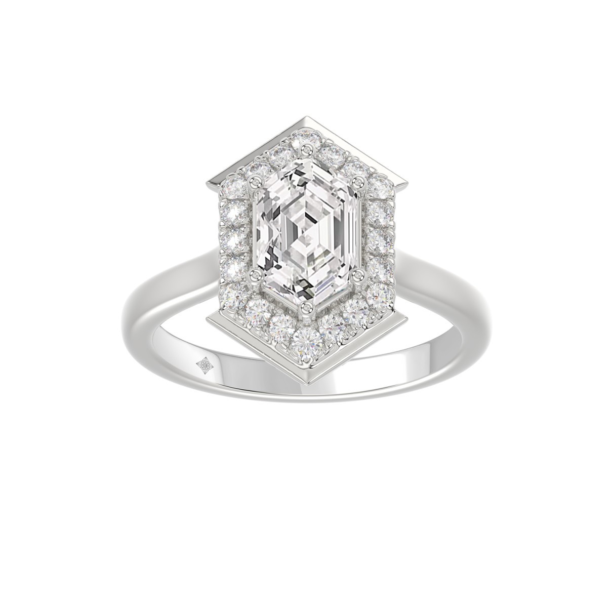 14K WHITE GOLD 1 1/4CT ROUND/HEXAGON DIAMOND LADIES RING