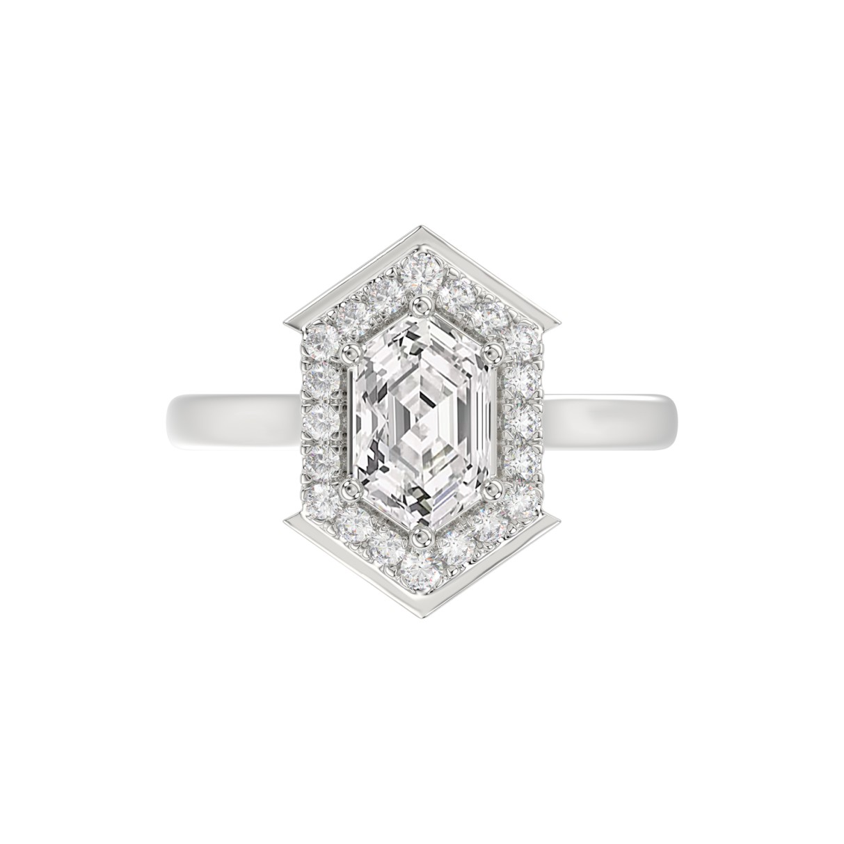 14K WHITE GOLD 1 1/4CT ROUND/HEXAGON DIAMOND LADIES RING