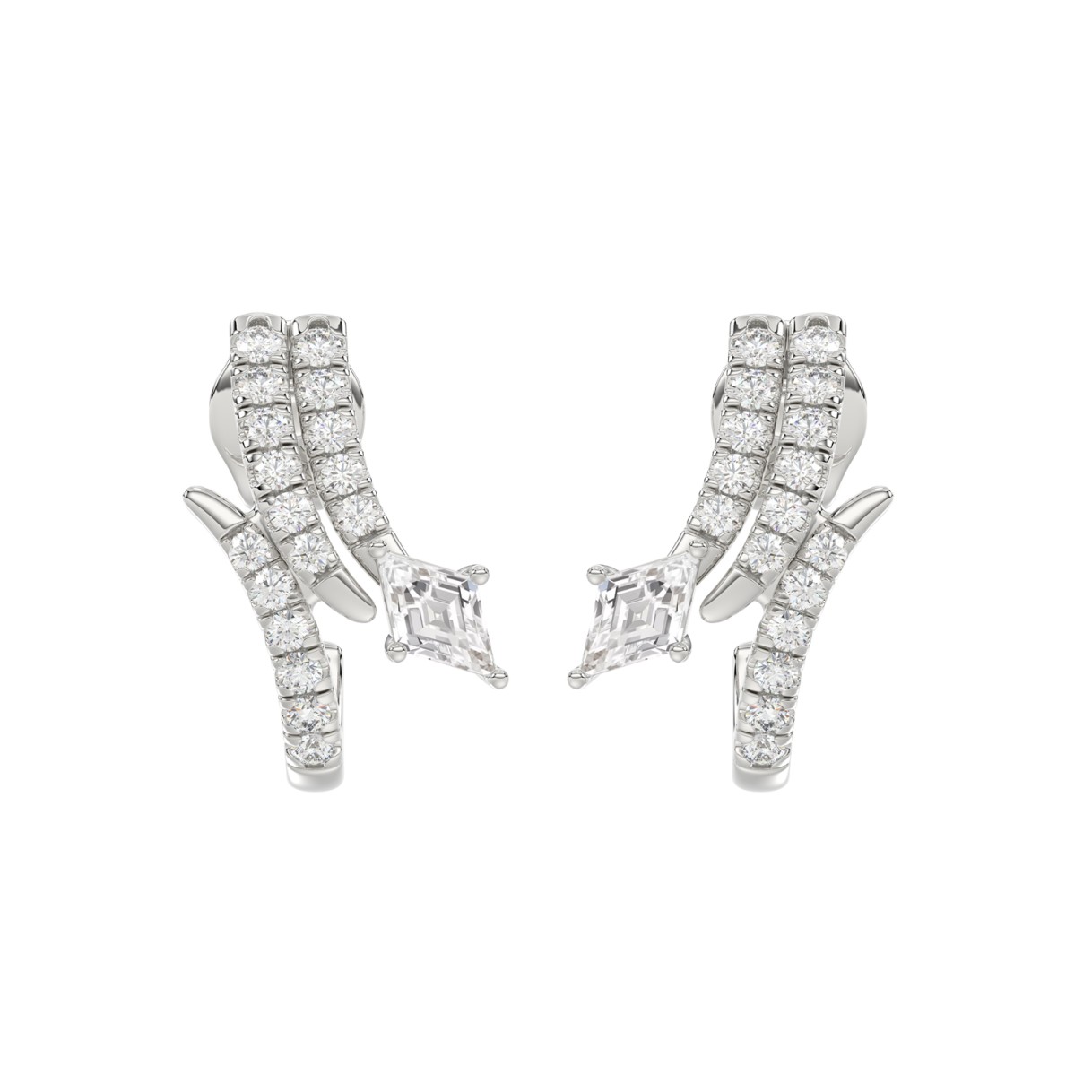 14K WHITE GOLD 3/4CT ROUND/LOZENGE DIAMOND LADIES EARRINGS