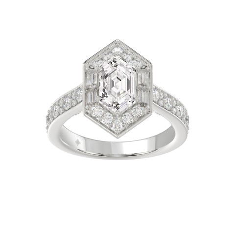 14K WHITE GOLD 2 1/4CT ROUND/HEXAGON DIAMOND LADIES RING