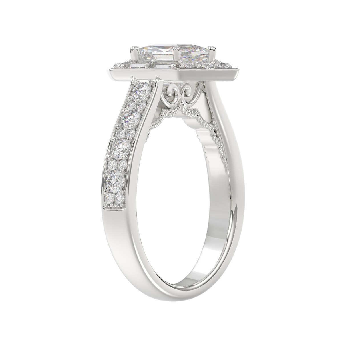 14K WHITE GOLD 2 1/4CT ROUND/HEXAGON DIAMOND LADIES RING