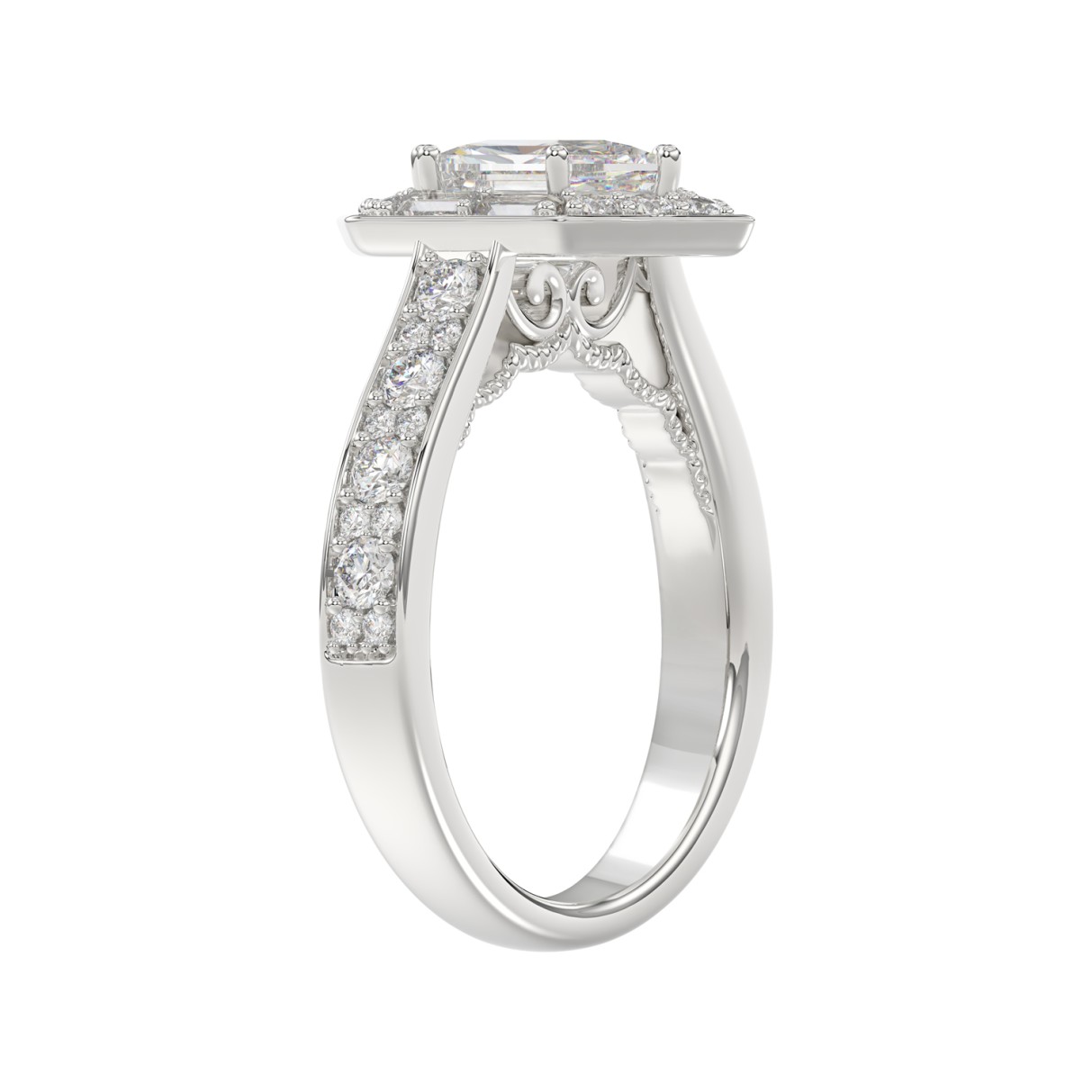 14K WHITE GOLD 2 1/4CT ROUND/HEXAGON DIAMOND LADIES RING