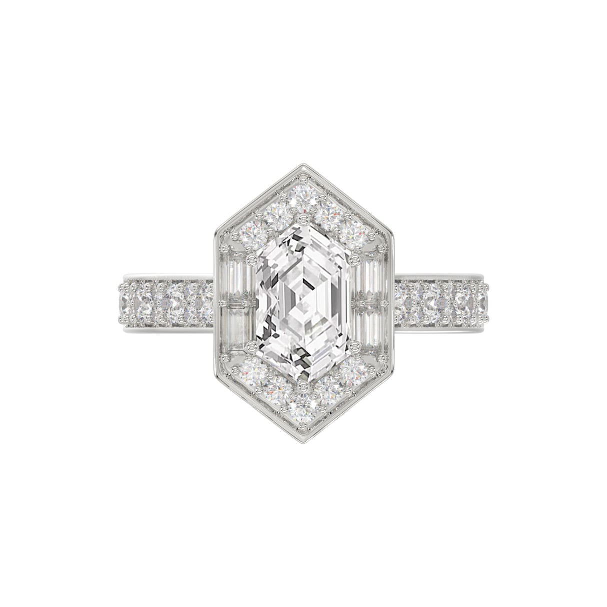 14K WHITE GOLD 2 1/4CT ROUND/HEXAGON DIAMOND LADIES RING