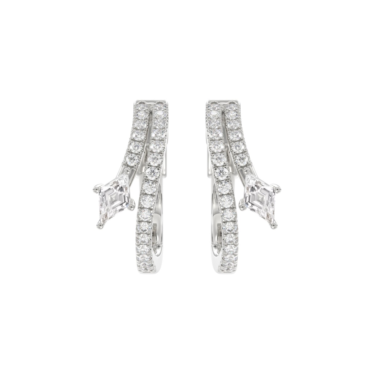 14K WHITE GOLD 3/4CT ROUND/LOZENGE DIAMOND LADIES HOOP EARRINGS