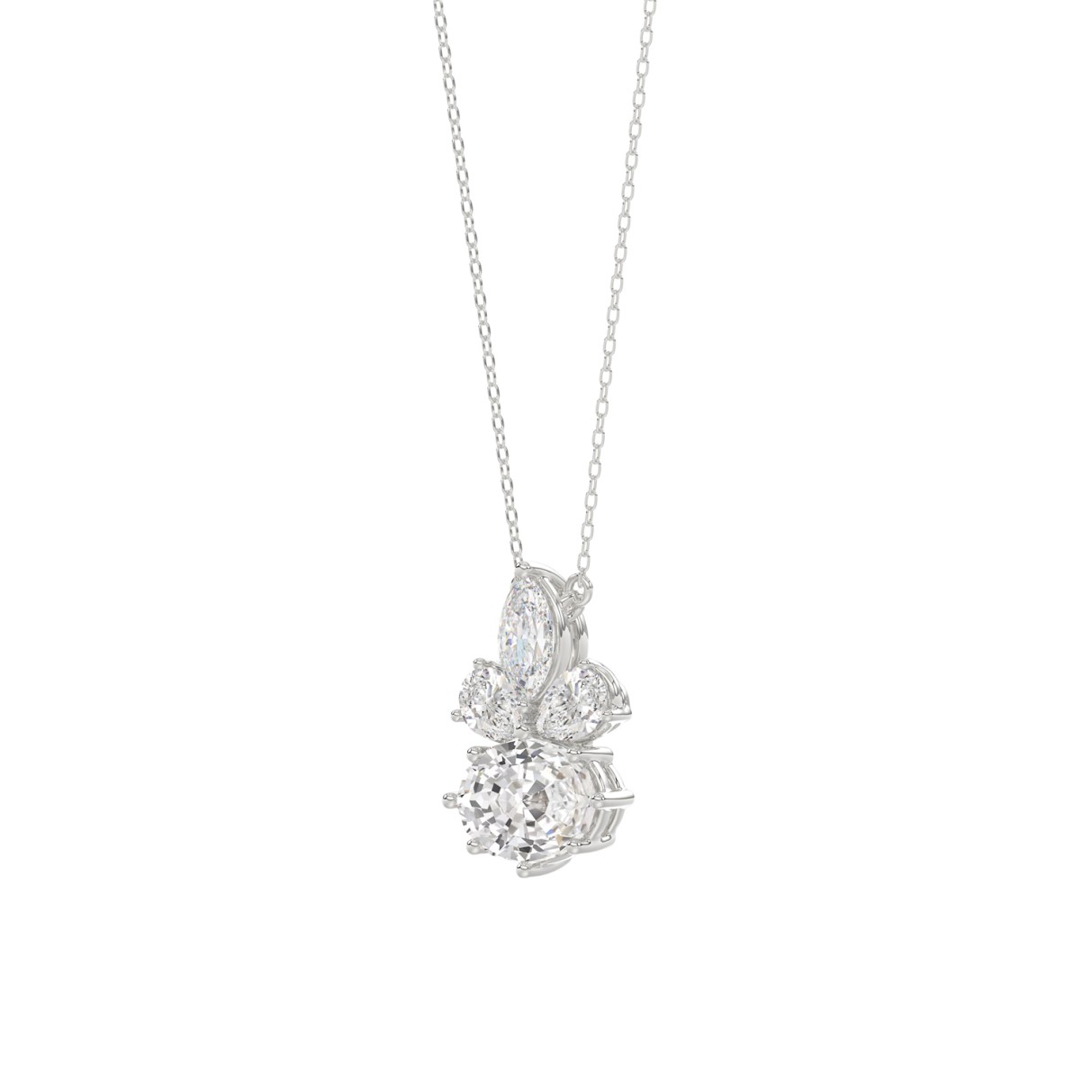 14K WHITE GOLD 1 1/2CT MARQUISE/PEAR/OVAL DIAMOND LADIIES PENDANT WITH CHAIN