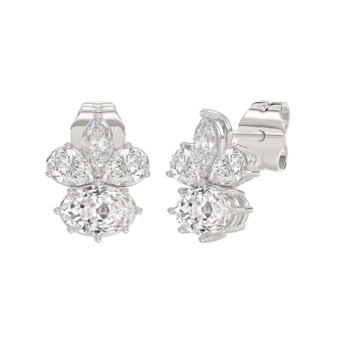 14K WHITE GOLD 1 3/4CT MARQUISE/PEAR/OVAL DIAMOND LADIES EARRINGS