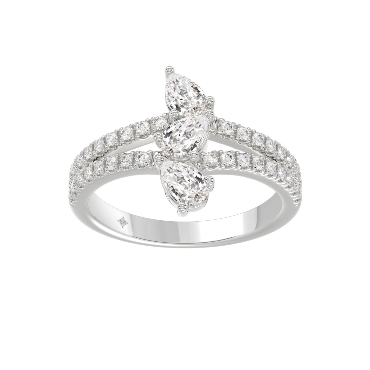 14K WHITE GOLD 1.00CT ROUND/PEAR DIAMOND LADIES RI...