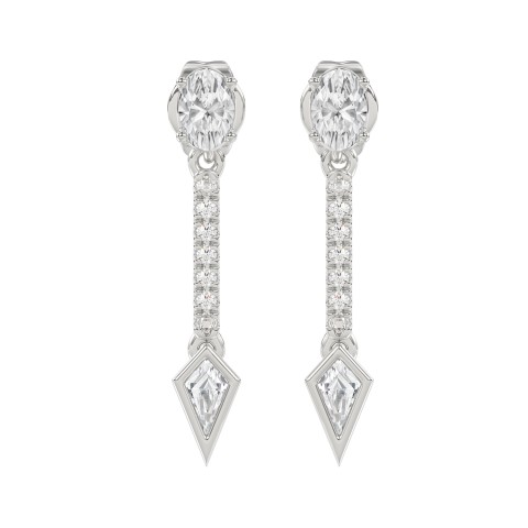 14K WHITE GOLD 1.00CT ROUND/OVAL/KITE DIAMOND LADIES EARRINGS