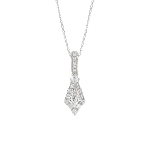 14K WHITE GOLD 1.00CT ROUND/BAGUETTE/KITE DIAMOND LADIES PENDANT WITH CHAIN