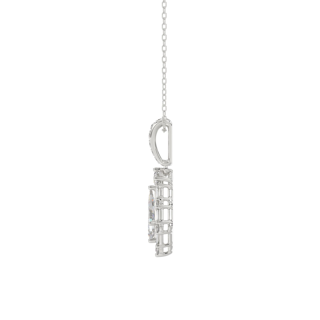 14K WHITE GOLD 1.00CT ROUND/BAGUETTE/KITE DIAMOND LADIES PENDANT WITH CHAIN