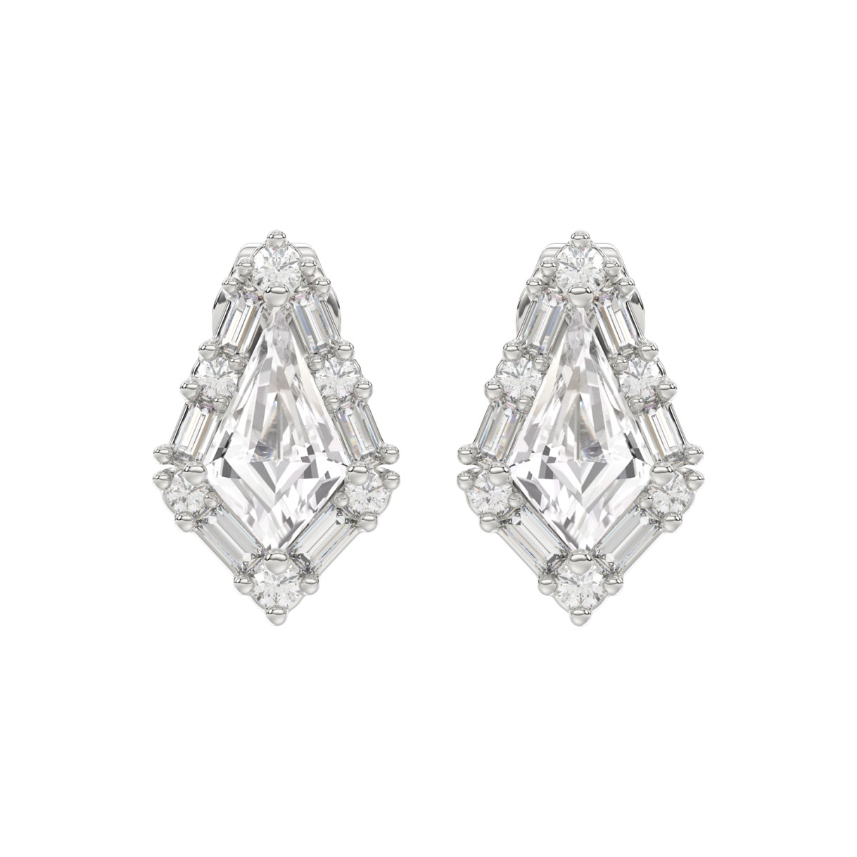 14K WHITE GOLD 1 1/4CT ROUND/BAGUETTE/KITE DIAMOND LADIES EARRINGS