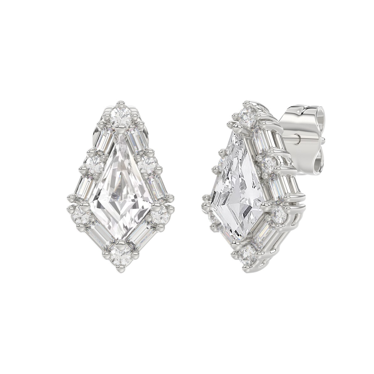 14K WHITE GOLD 1 1/4CT ROUND/BAGUETTE/KITE DIAMOND LADIES EARRINGS