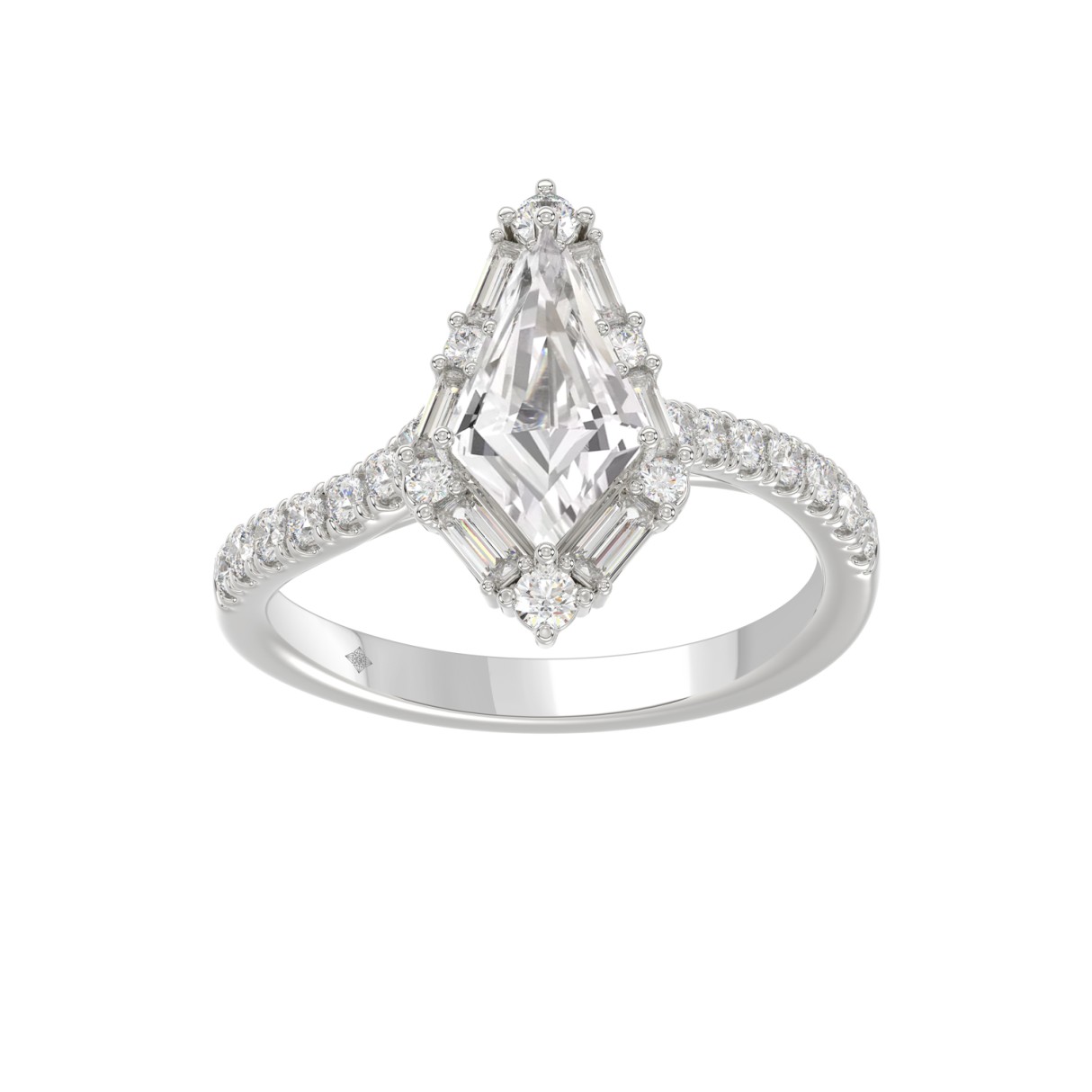 14K WHITE GOLD 1 1/2CT ROUND/BAGUETTE/KITE DIAMOND...