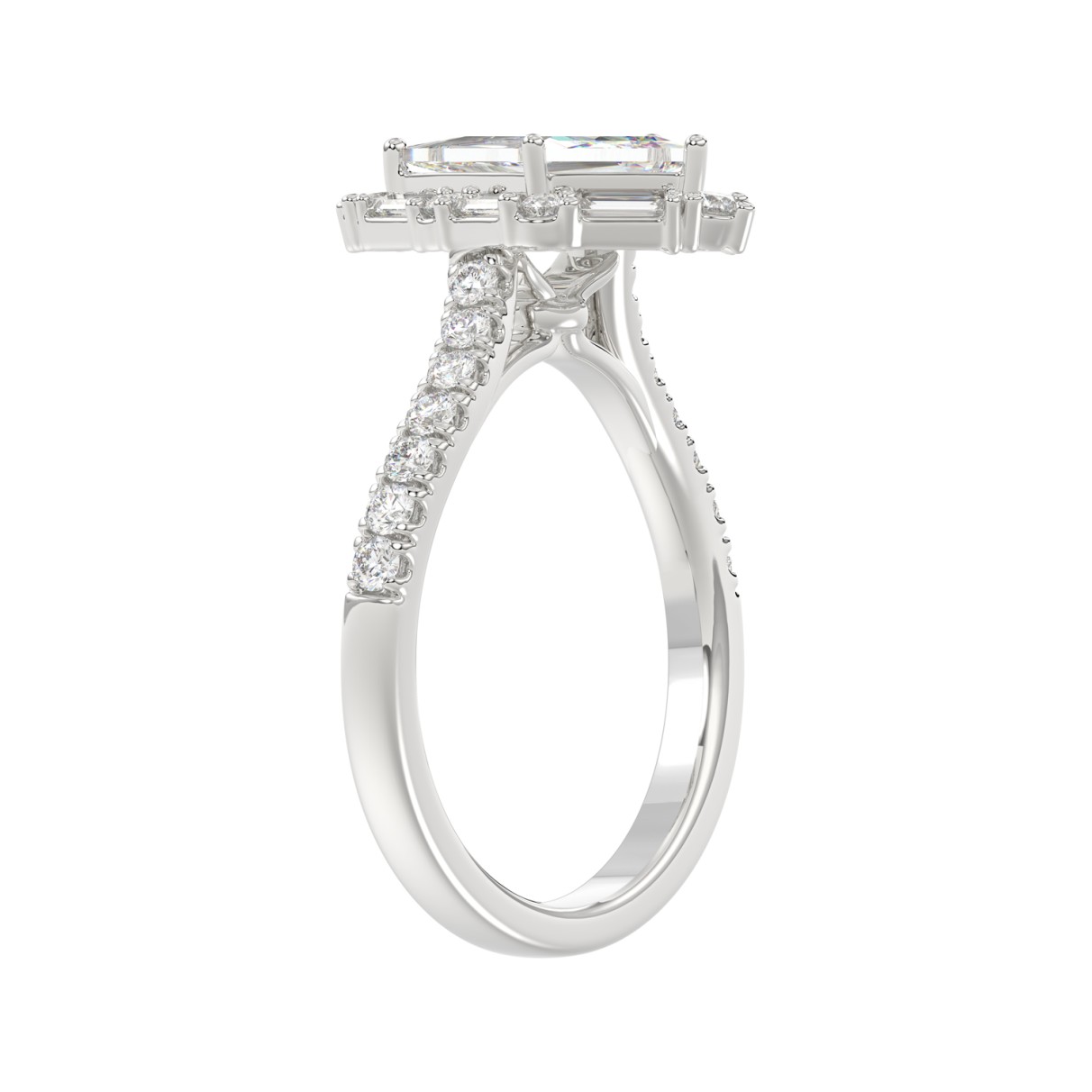 14K WHITE GOLD 1 1/2CT ROUND/BAGUETTE/KITE DIAMOND LADIES RING